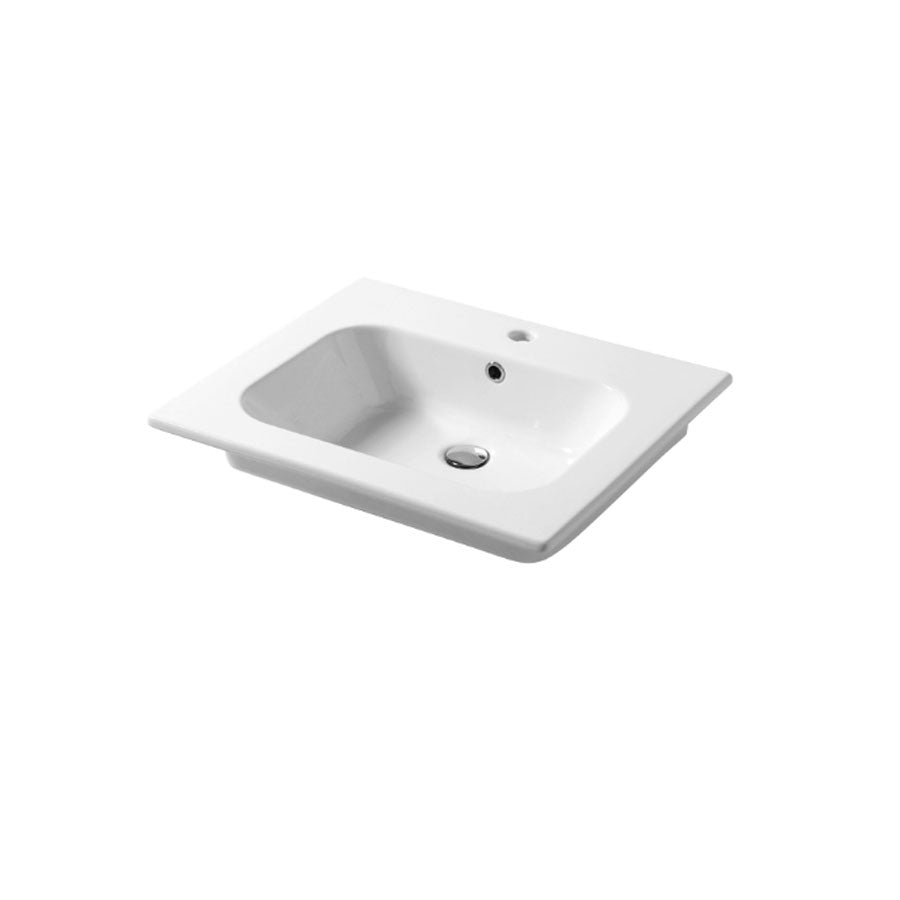 Lavabo a consolle in ceramica bianca lucida serie Qubo Square 51 Disegno-Ceramica 61cm