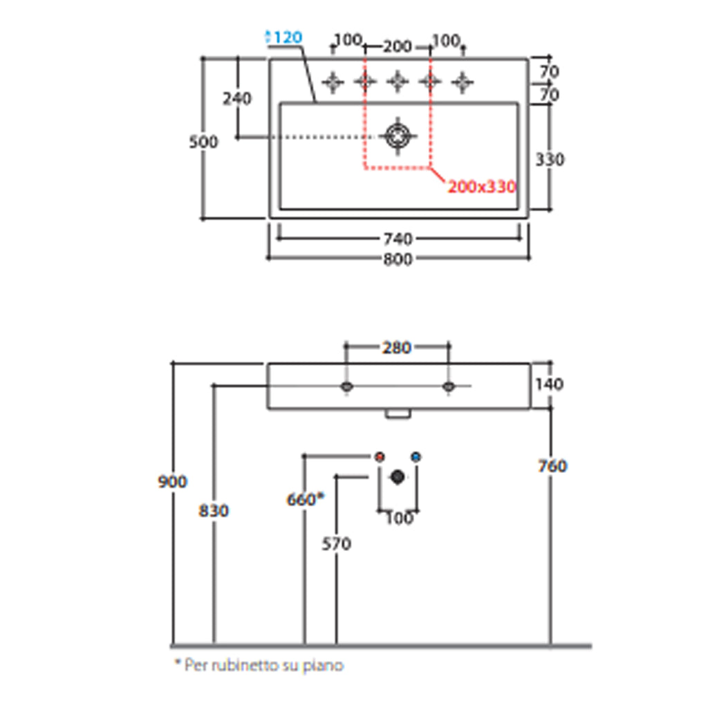 Lavabo Sospeso o D'appoggio Ceramica Globo Classic 80x50
