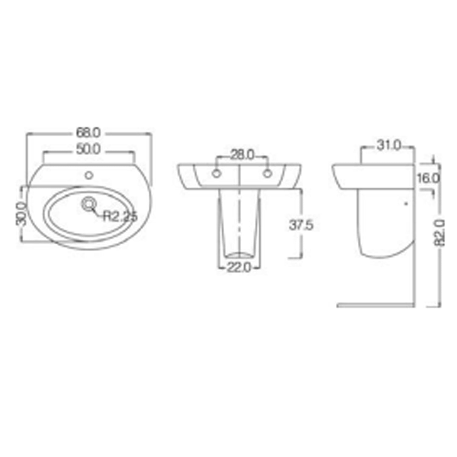 Lavabo d'appoggio monoforo Claim in ceramica bianca con troppo pieno cm 68x30
