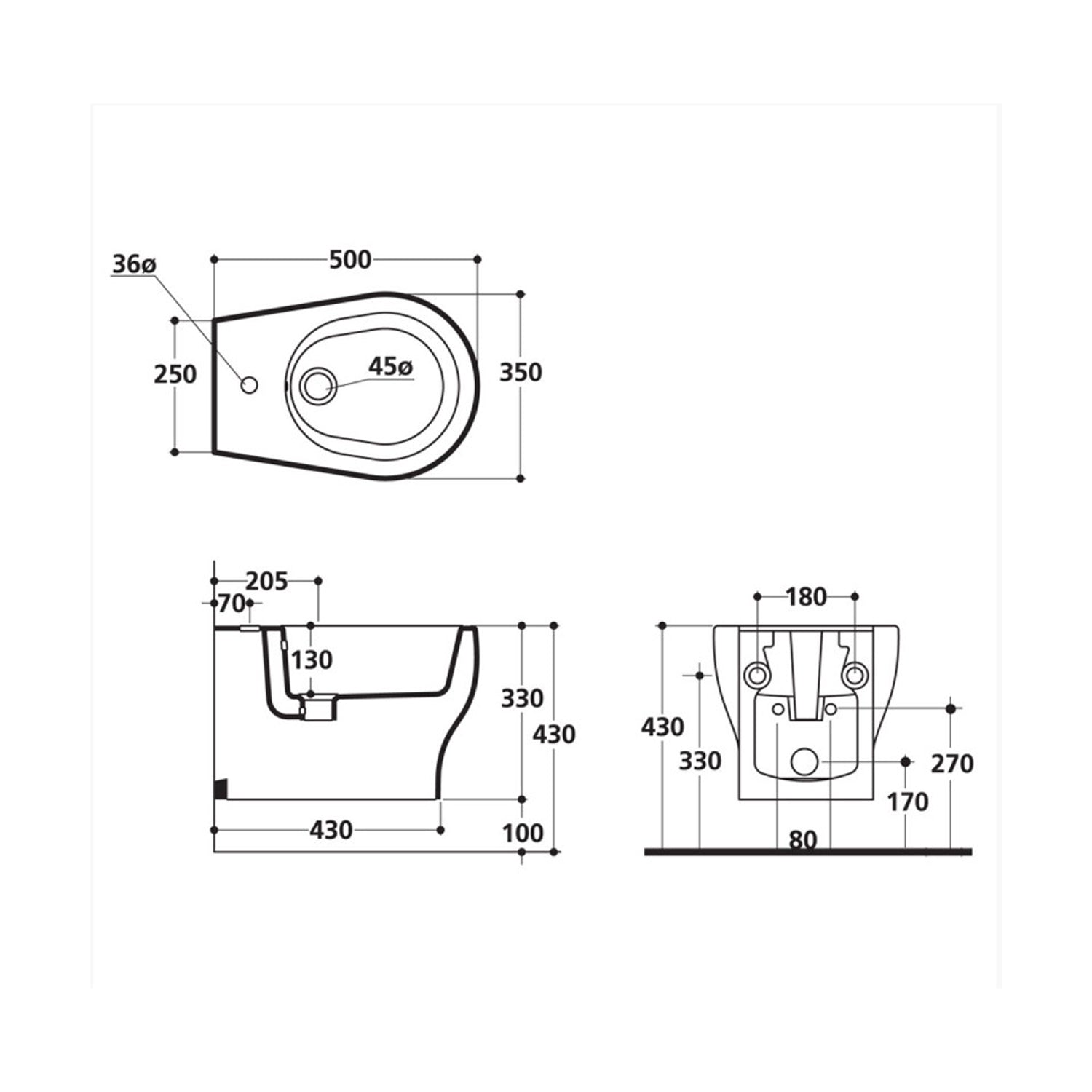Coppia di sanitari sospesi rimless Axa modello Cinque 50x35 cm - Bianco Lucido