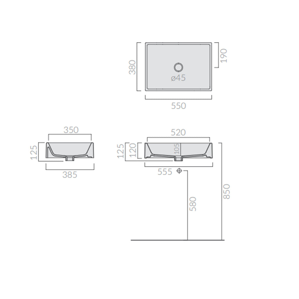 Lavabo da appoggio serie Plus Design di Ceramica Galassia -  Bianco lucido 55x38cm