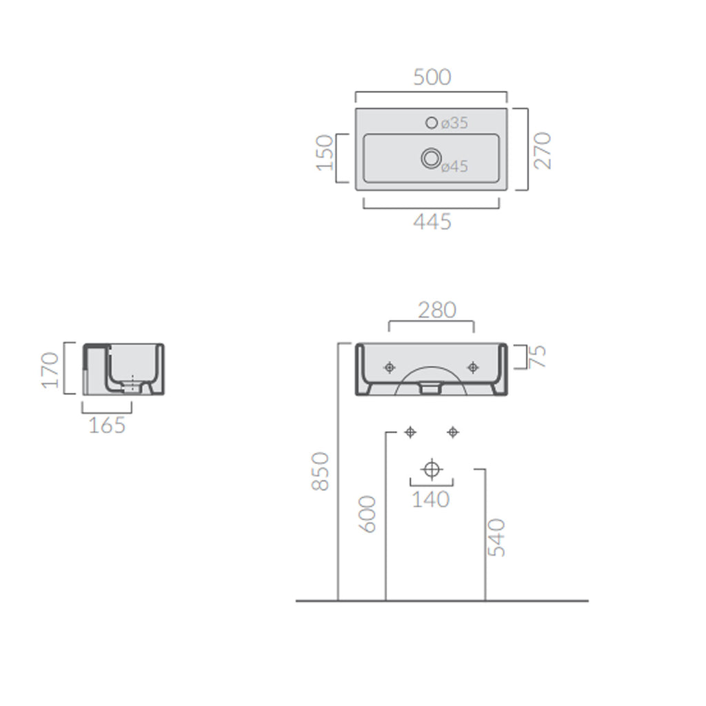 Lavabo da appoggio/sospeso serie Plus Design di Ceramica Galassia -  Bianco lucido 50x27cm