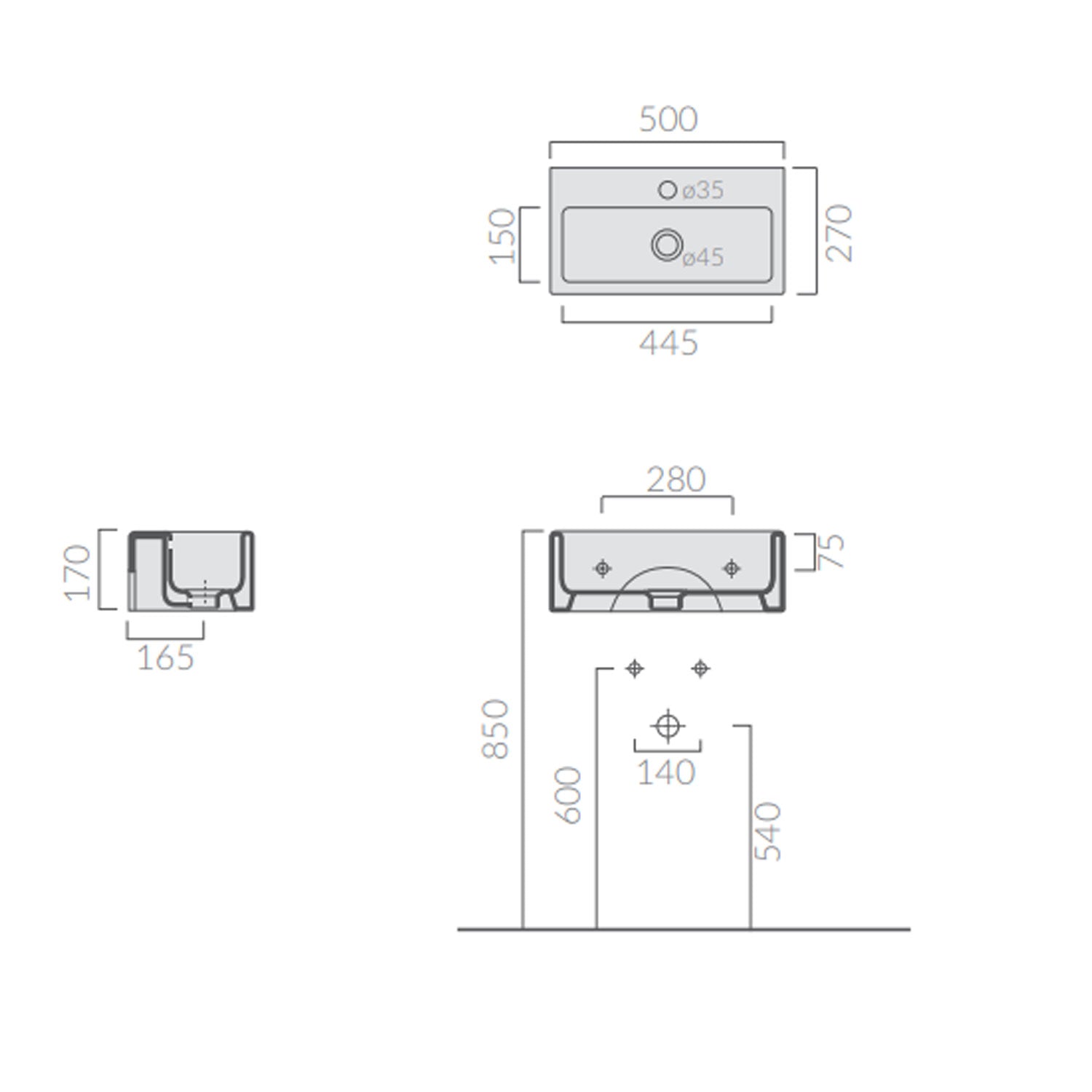 Lavabo da appoggio/sospeso serie Plus Design di Ceramica Galassia -  Bianco lucido 50x27cm
