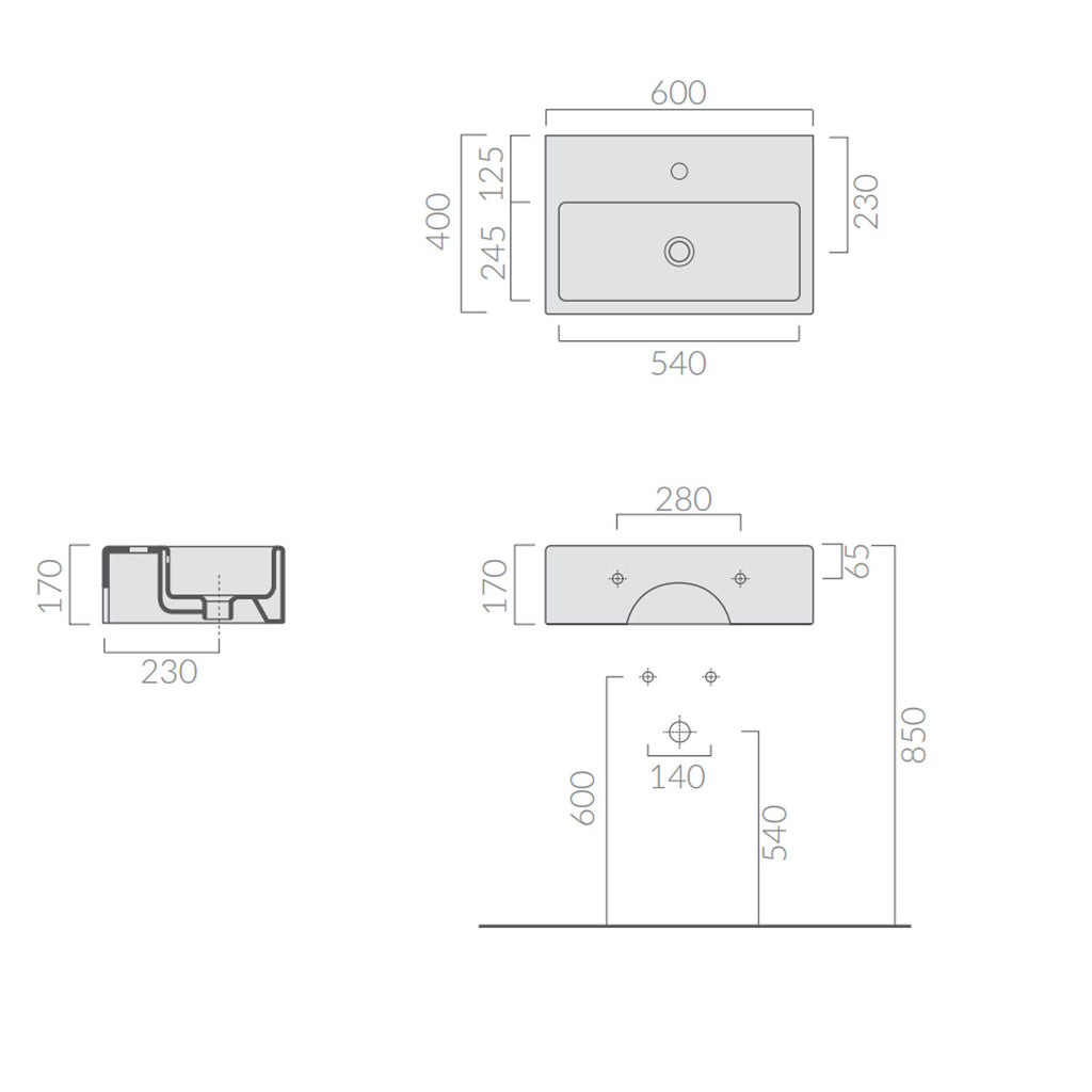 Lavabo da appoggio/sospeso serie Plus Design di Ceramica Galassia -  Bianco lucido 60x40cm
