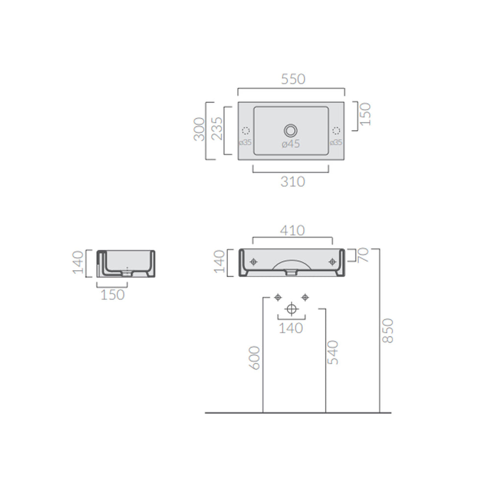 Lavabo da appoggio serie Plus Design di Ceramica Galassia -  Bianco lucido cm 55x30xh14