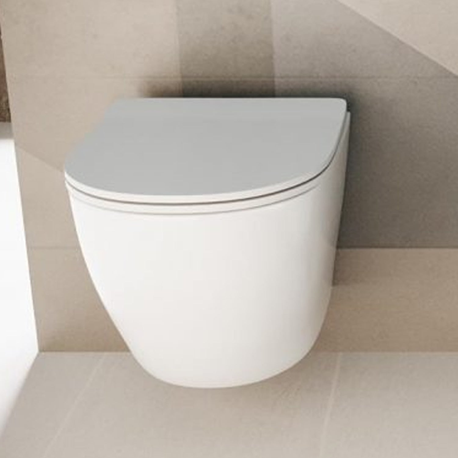 Vaso sospeso senza brida con Copriwater Soft Close BathCore serie Aria 52x37 cm - Bianco Lucido