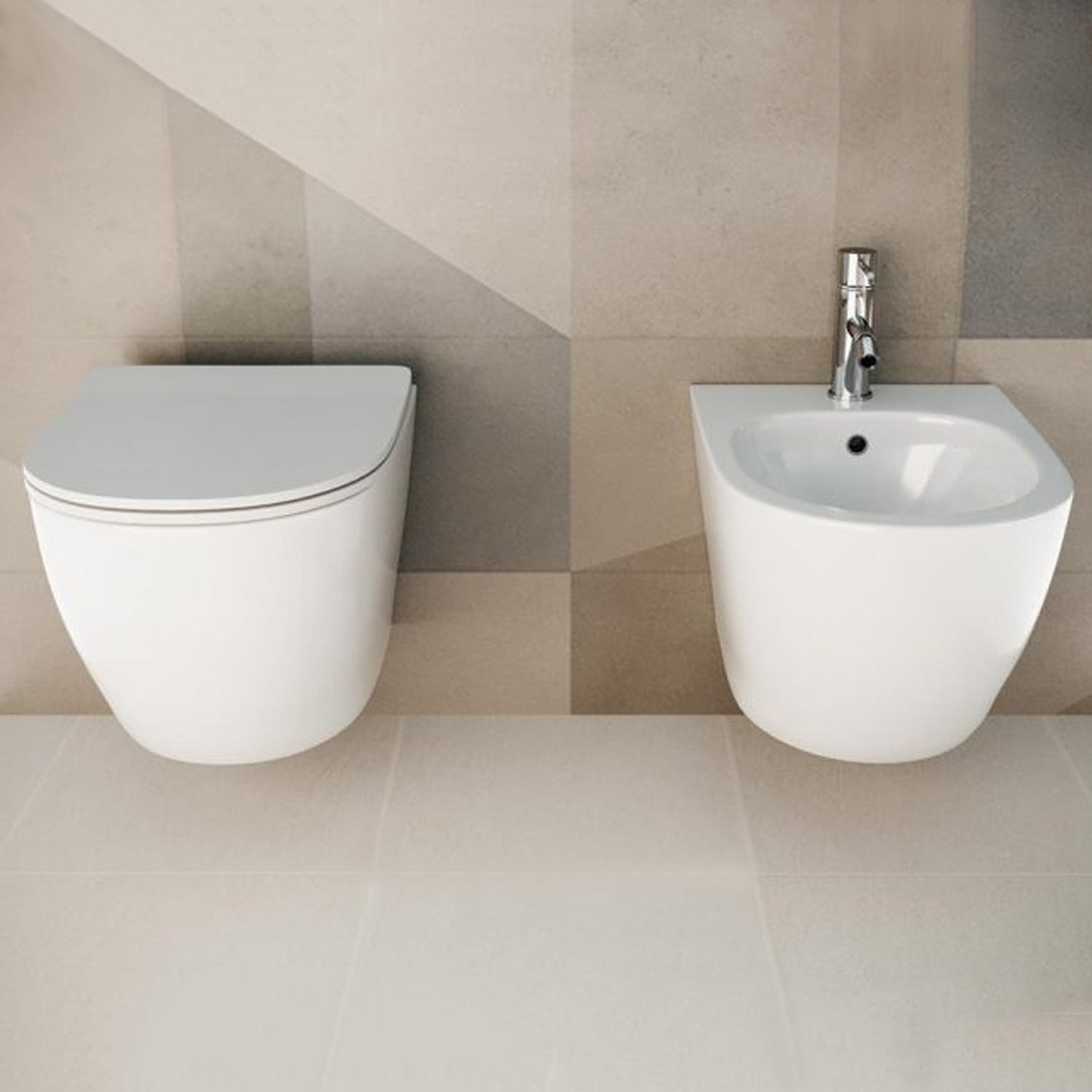 Sanitari sospesi senza brida con Copriwater Soft Close BathCore serie Aria 52x37 - Bianco Lucido
