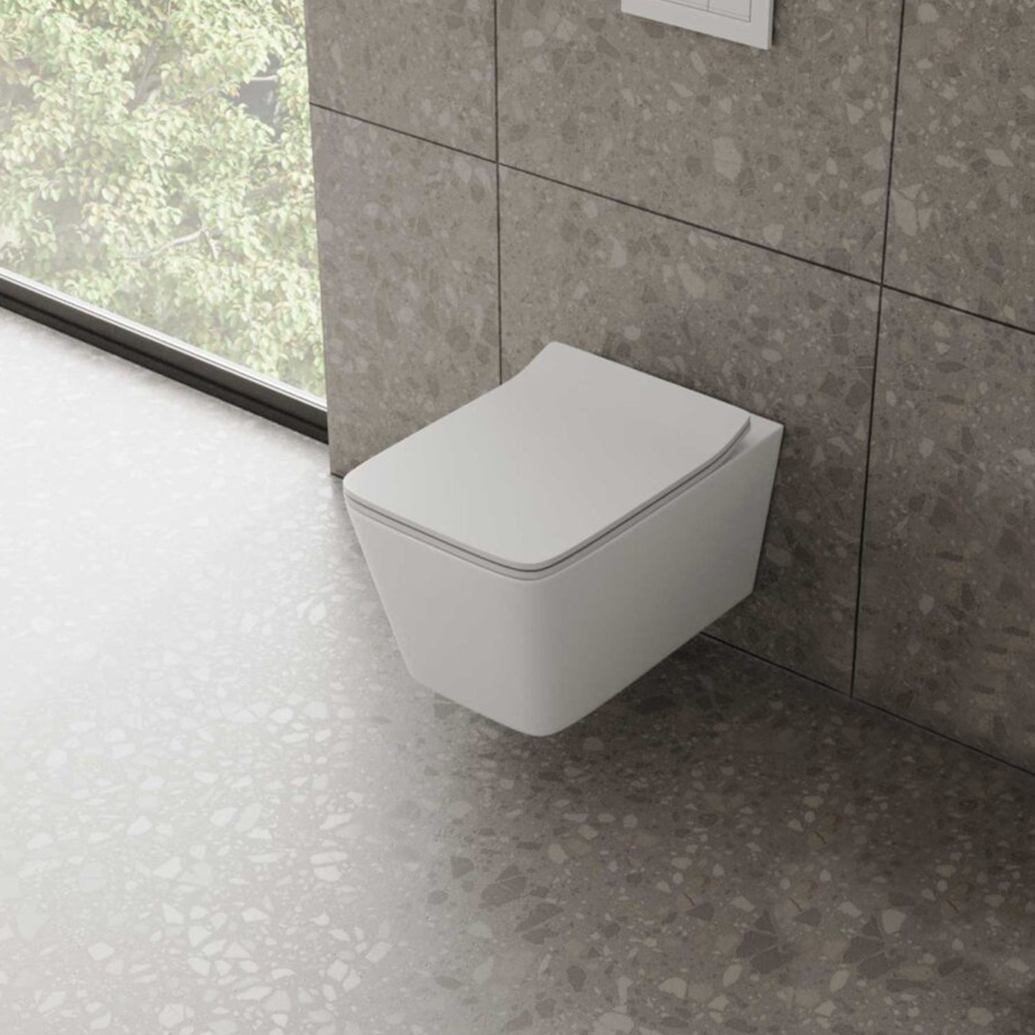 Vaso sospeso senza brida con Copriwater Soft Close BathCore serie Tela 52x34 cm - Bianco Lucido