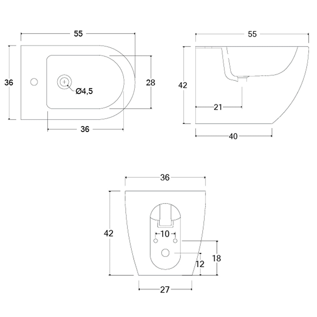 Sanitari filomuro BathCore serie Aria Special Traslato con Copriwater Soft Close 56x36 x H42 cm - Bianco Lucido