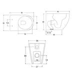 Sanitari filomuro BathCore serie Aria Special Traslato con Copriwater Soft Close 56x36 x H42 cm - Bianco Lucido