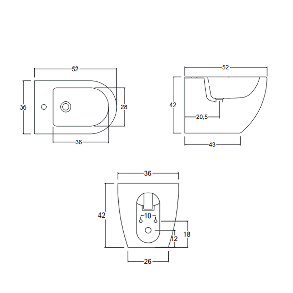 Sanitari filomuro senza brida con copriwater soft close BathCore serie Nilo L 36 x P 52 x H 42 cm â€“ Bianco lucido