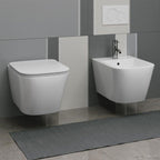 Sanitari sospesi senza brida con copriwater soft close BathCore serie Nilo L 36 x P 52 cm â€“ Bianco lucido