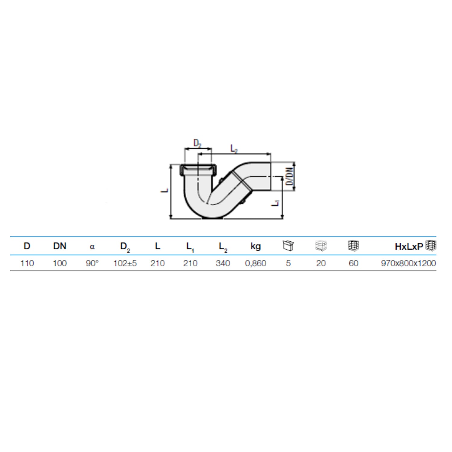 Sifone allacciamento per vaso turca a uscita orizzontale - Diametro Ã˜110
