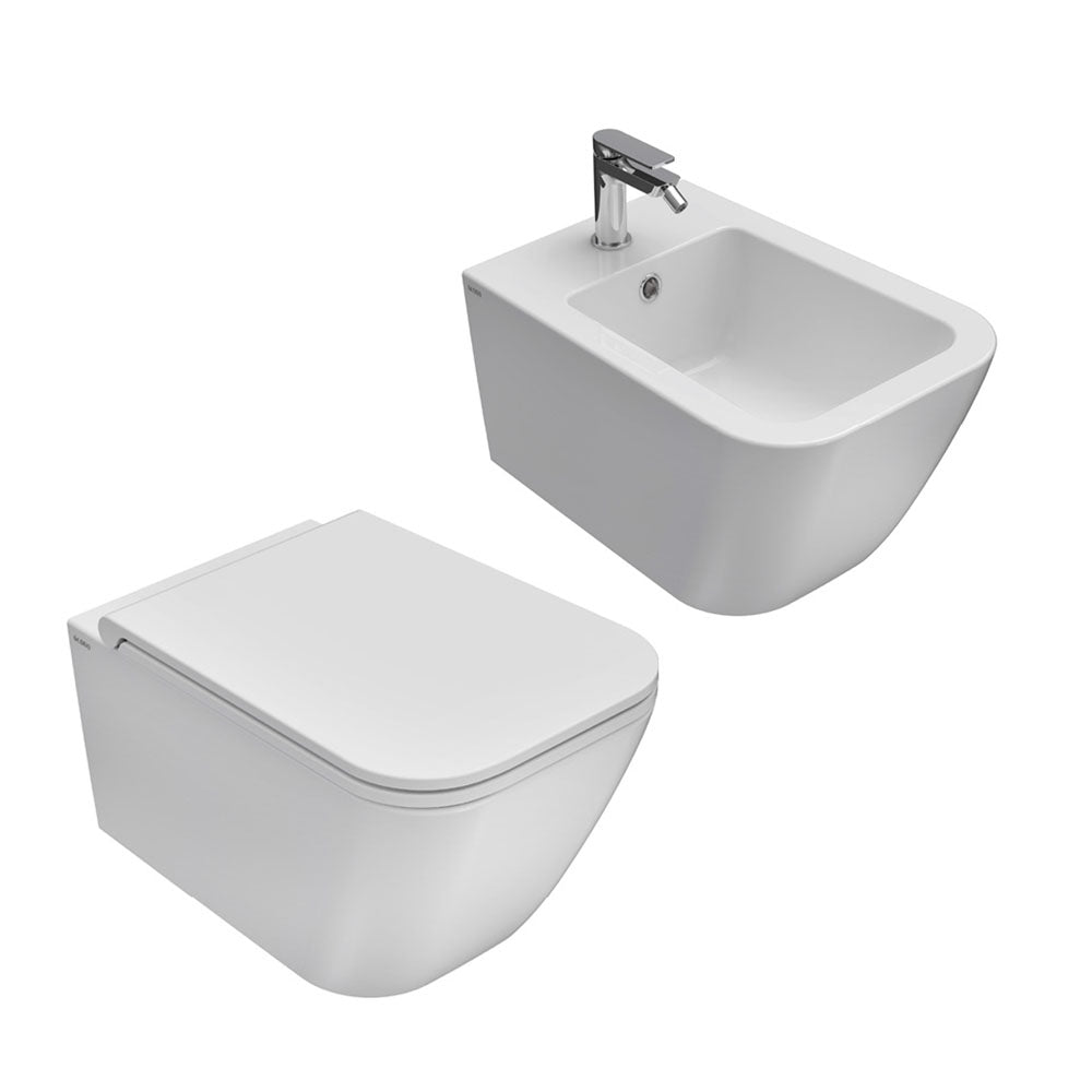 Sanitari Sospesi Ceramica Globo Stone 52 WC + BIDET + SEDILE Soft Close
