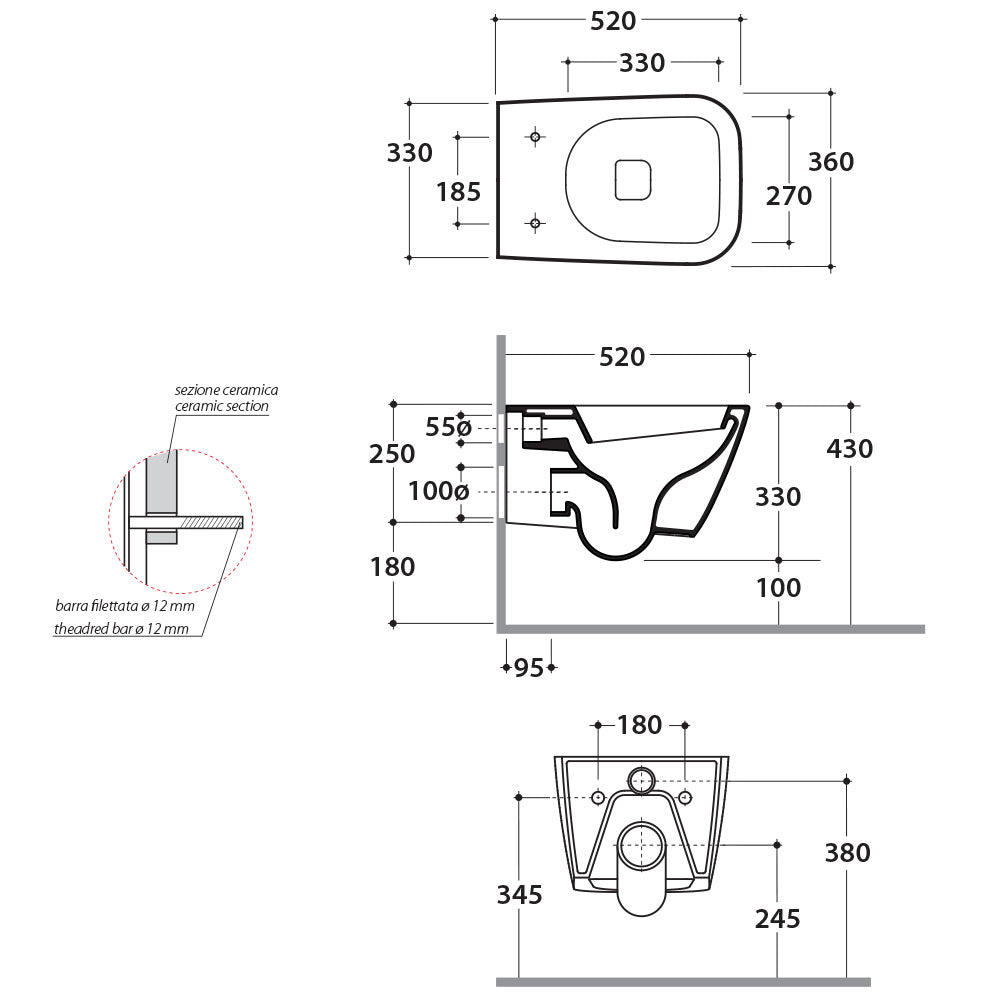 Sanitari Sospesi Ceramica Globo Stone 52 WC + BIDET + SEDILE Soft Close