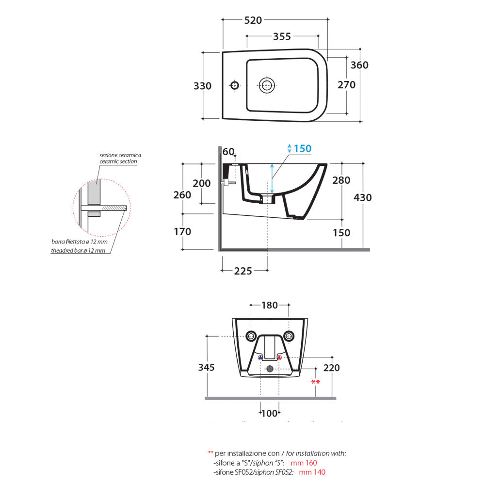 Sanitari Sospesi Ceramica Globo Stone 52 WC + BIDET + SEDILE Soft Close