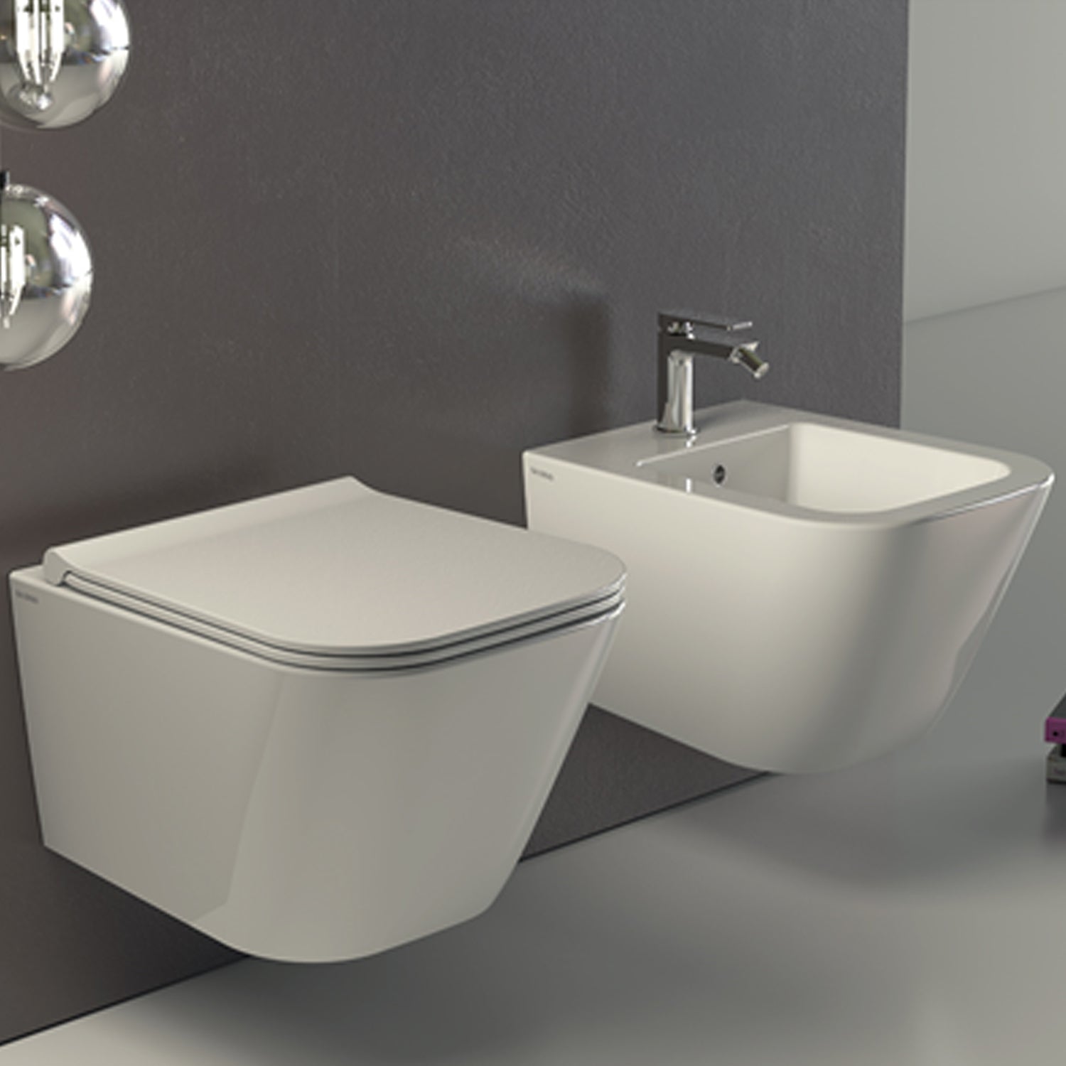 Sanitari Sospesi Ceramica Globo Stone 45 WC + BIDET + SEDILE SOFT CLOSE