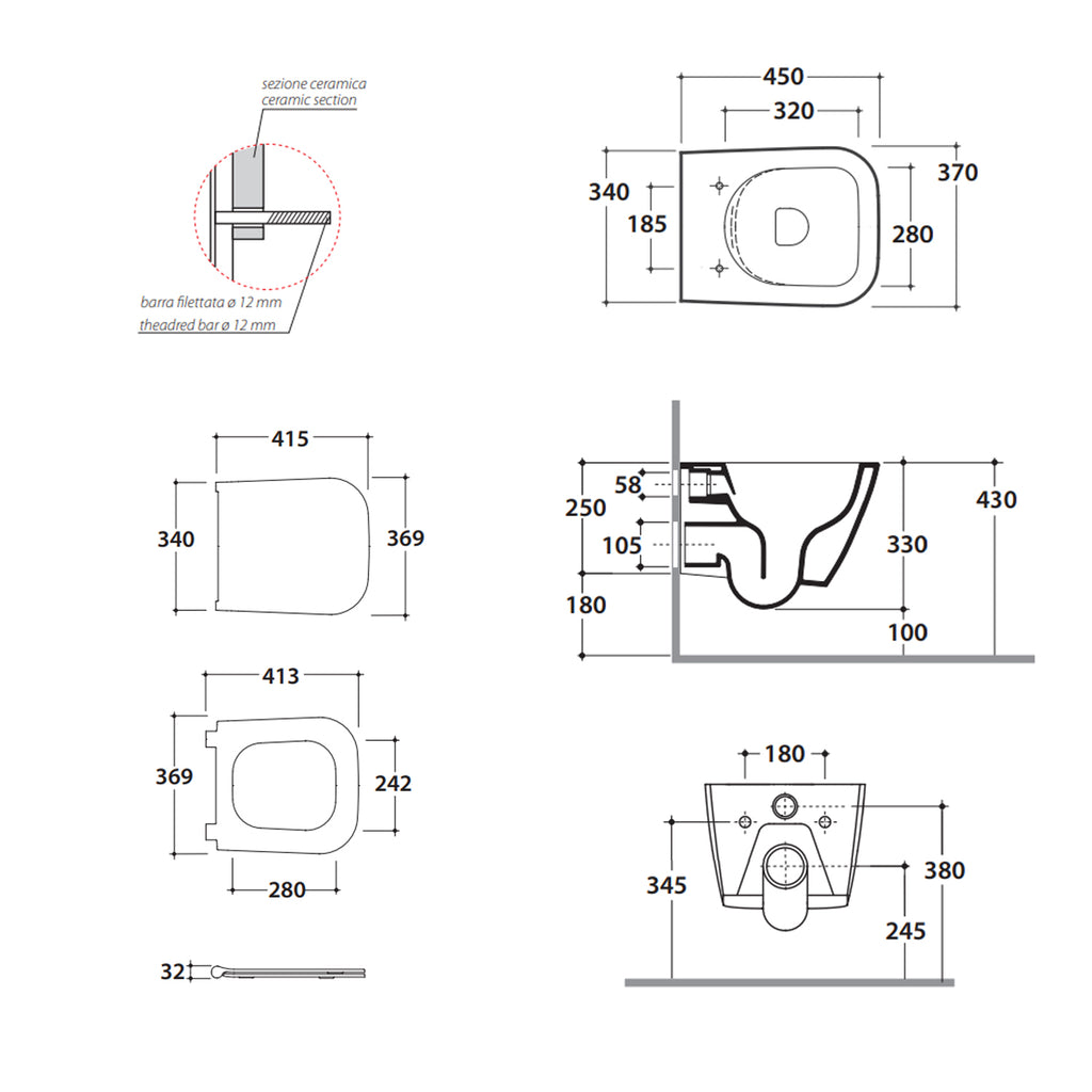Sanitari Sospesi Ceramica Globo Stone 45 WC + BIDET + SEDILE SOFT CLOSE