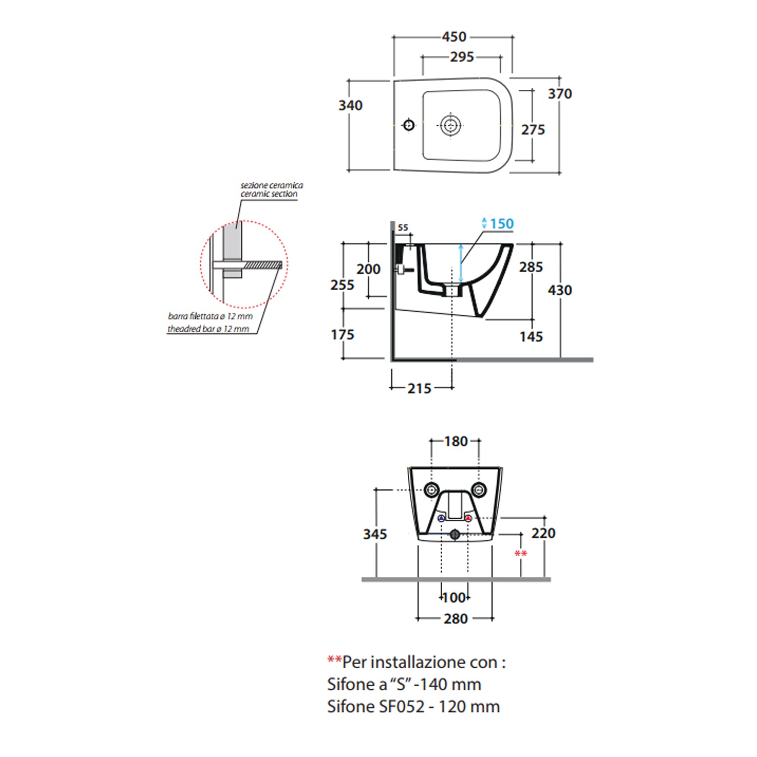 Sanitari Sospesi Ceramica Globo Stone 45 WC + BIDET + SEDILE SOFT CLOSE