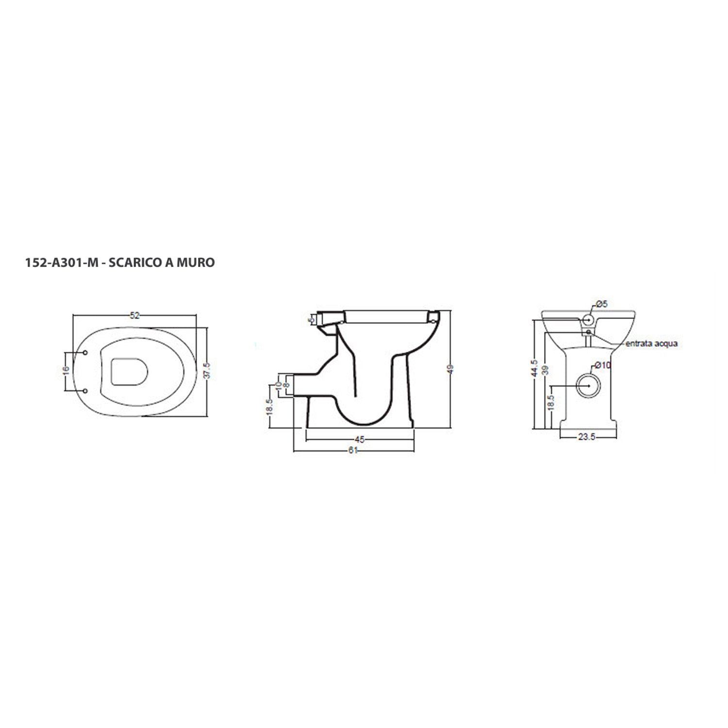 Vaso bidet chiuso con erogatore e scarico a muro adatto per disabili e anziani