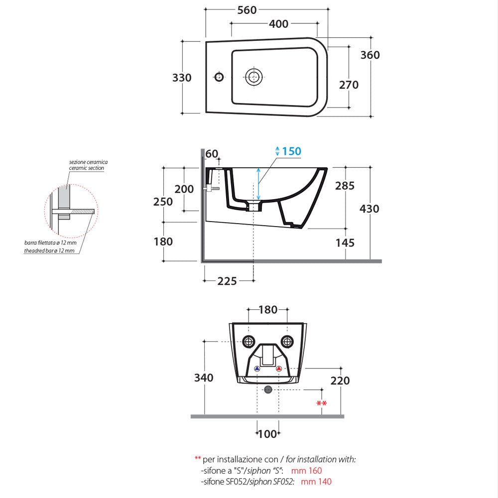 Sanitari Sospesi Ceramica Globo Stone 56 WC + BIDET + SEDILE SOFT CLOSE