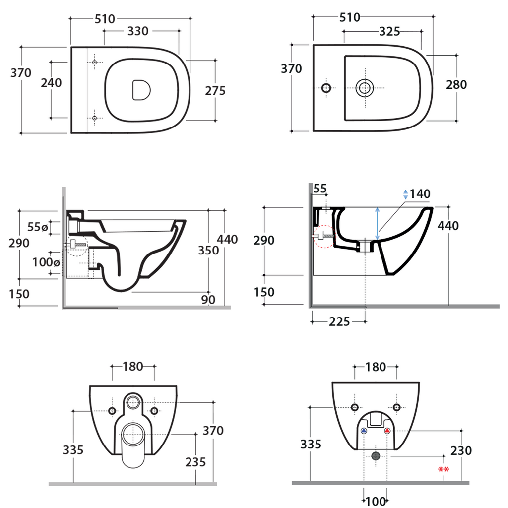 Sanitari Sospesi Ceramica Globo Stockholm 51 WC + BIDET + SEDILE SOFT CLOSE