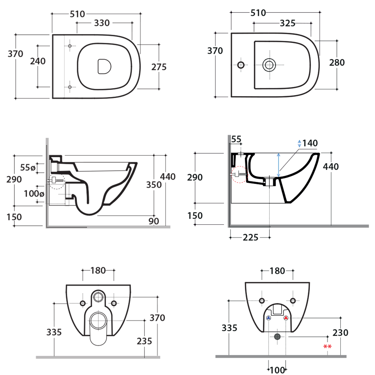 Sanitari Sospesi Ceramica Globo Stockholm 51 WC + BIDET + SEDILE SOFT CLOSE
