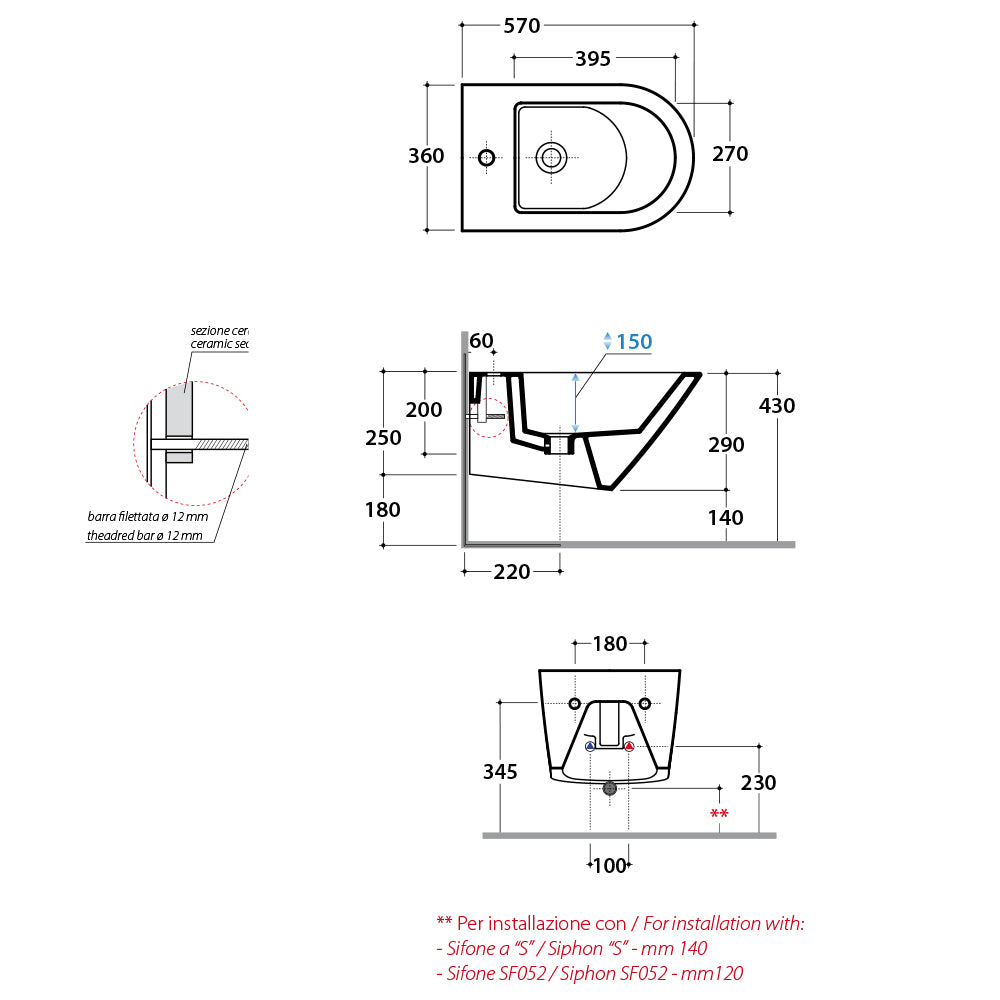 Sanitari Sospesi Senza Brida Ceramica Globo Forty3 57 WC + BIDET + SEDILE SOFT CLOSE