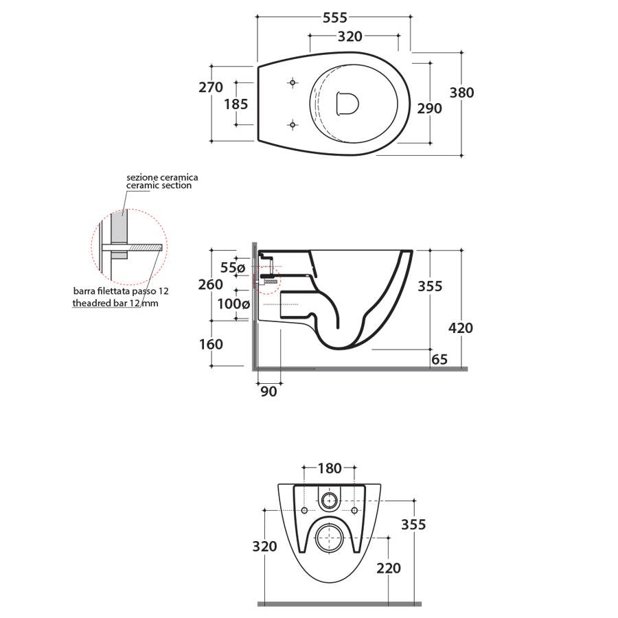 Sanitari Sospesi senza brida Ceramica Globo Bowl+ 55 WC + BIDET + SEDILE SOFT CLOSE