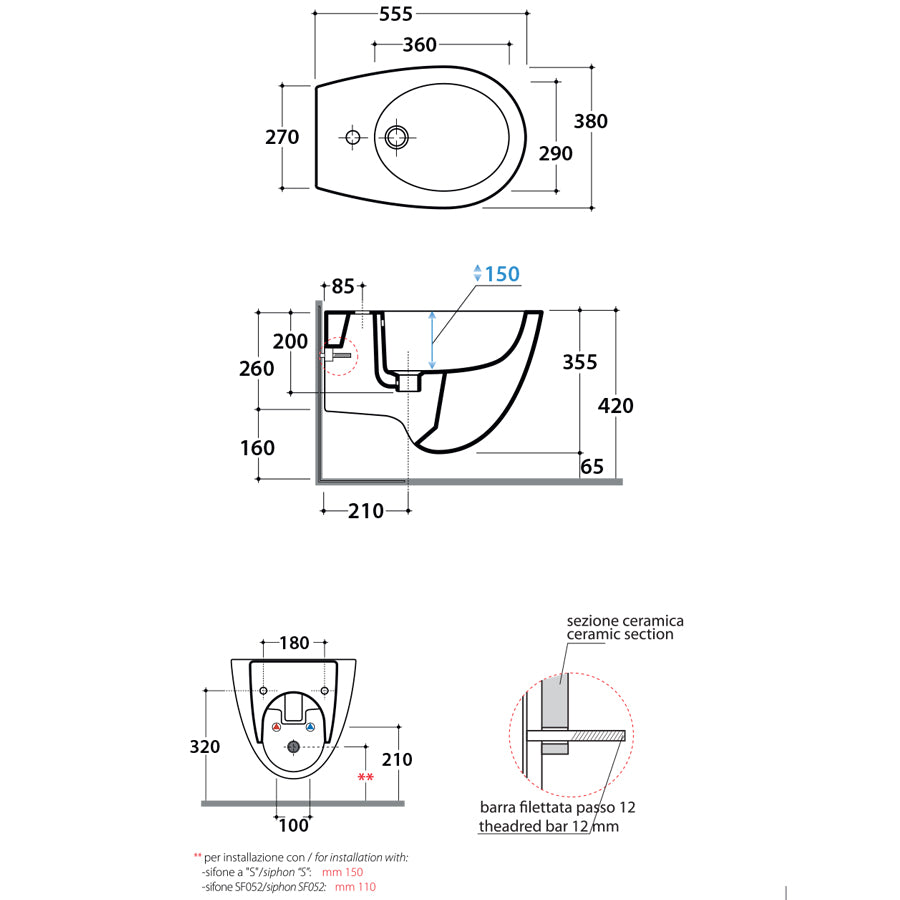 Sanitari Sospesi senza brida Ceramica Globo Bowl+ 55 WC + BIDET + SEDILE SOFT CLOSE