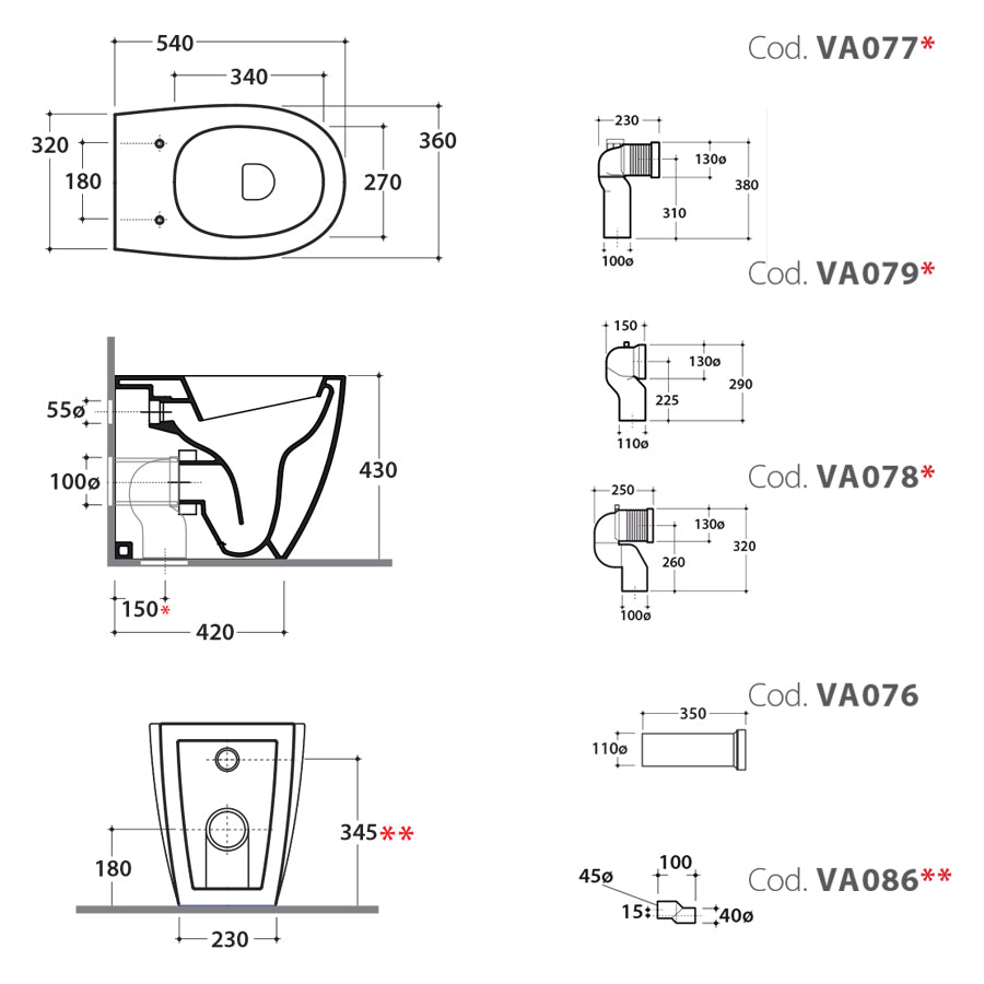Sanitari Filo parete scarico traslato Ceramica Globo 4ALL NEW  MULTI WC + BIDET + SEDILE SOFT CLOSE