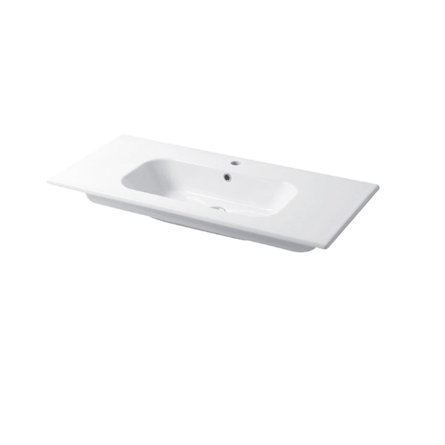 Lavabo a consolle in ceramica bianca lucida serie Qubo Square 51 Disegno-Ceramica 101cm