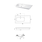 Lavabo a consolle in ceramica bianca lucida serie Qubo Square 51 Disegno-Ceramica 106cm - con piano appoggio sulla destra