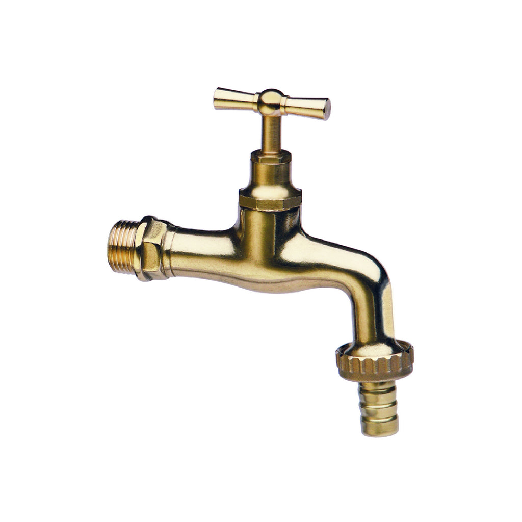 Rubinetto da giardino curvo in ottone lucidato con maniglia a T lucida e attacco 3/4''