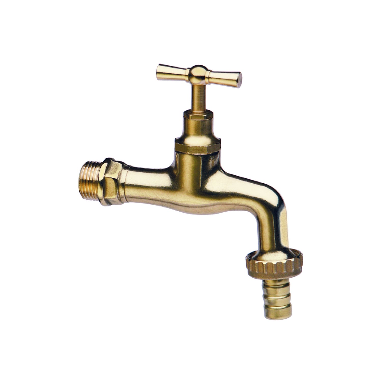 Rubinetto da giardino curvo in ottone lucidato con maniglia a T lucida e attacco 3/4''