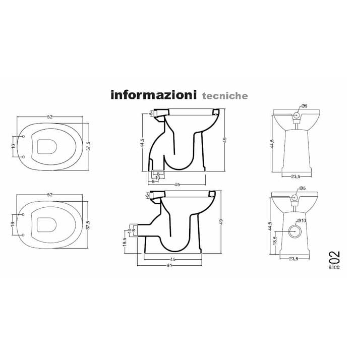 Vaso per persone con disabilitÃ  e persone anziane ceramica bianca con scarico a pavimento Alice Ceramica