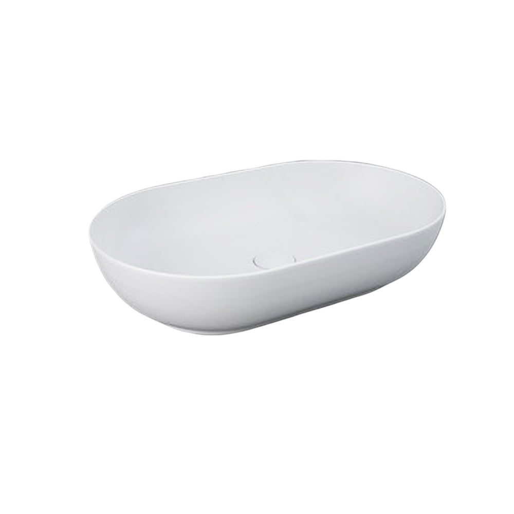 Lavabo da appoggio ovale bordi sottili Sensation in ceramica 55x35 cm- Bianco Opaco