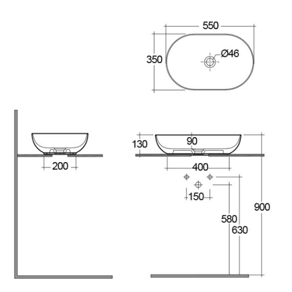 Lavabo da appoggio ovale bordi sottili Sensation in ceramica 55x35 cm- Cappuccino Opaco