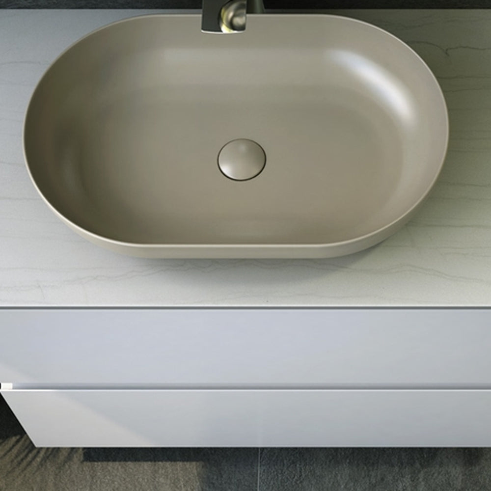 Lavabo da appoggio ovale bordi sottili Sensation in ceramica 55x35 cm- Cappuccino Opaco