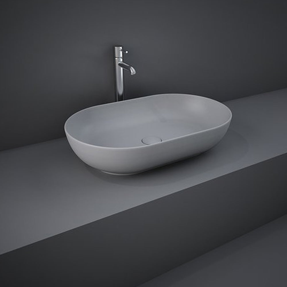 Lavabo da appoggio ovale bordi sottili Sensation in ceramica 55x35 cm- Grigio Opaco