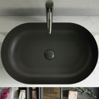 Lavabo da appoggio ovale bordi sottili Sensation in ceramica 55x35 cm- Nero Opaco