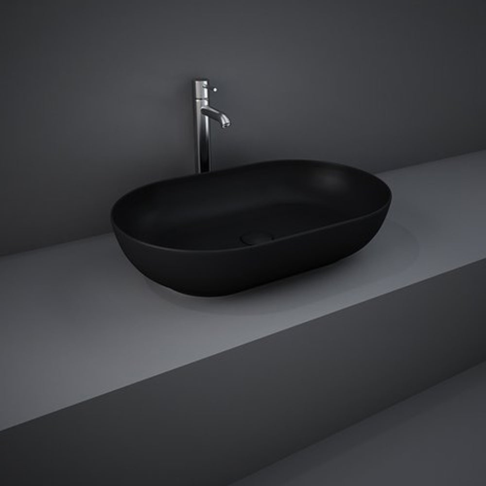Lavabo da appoggio ovale bordi sottili Sensation in ceramica 55x35 cm- Nero Opaco