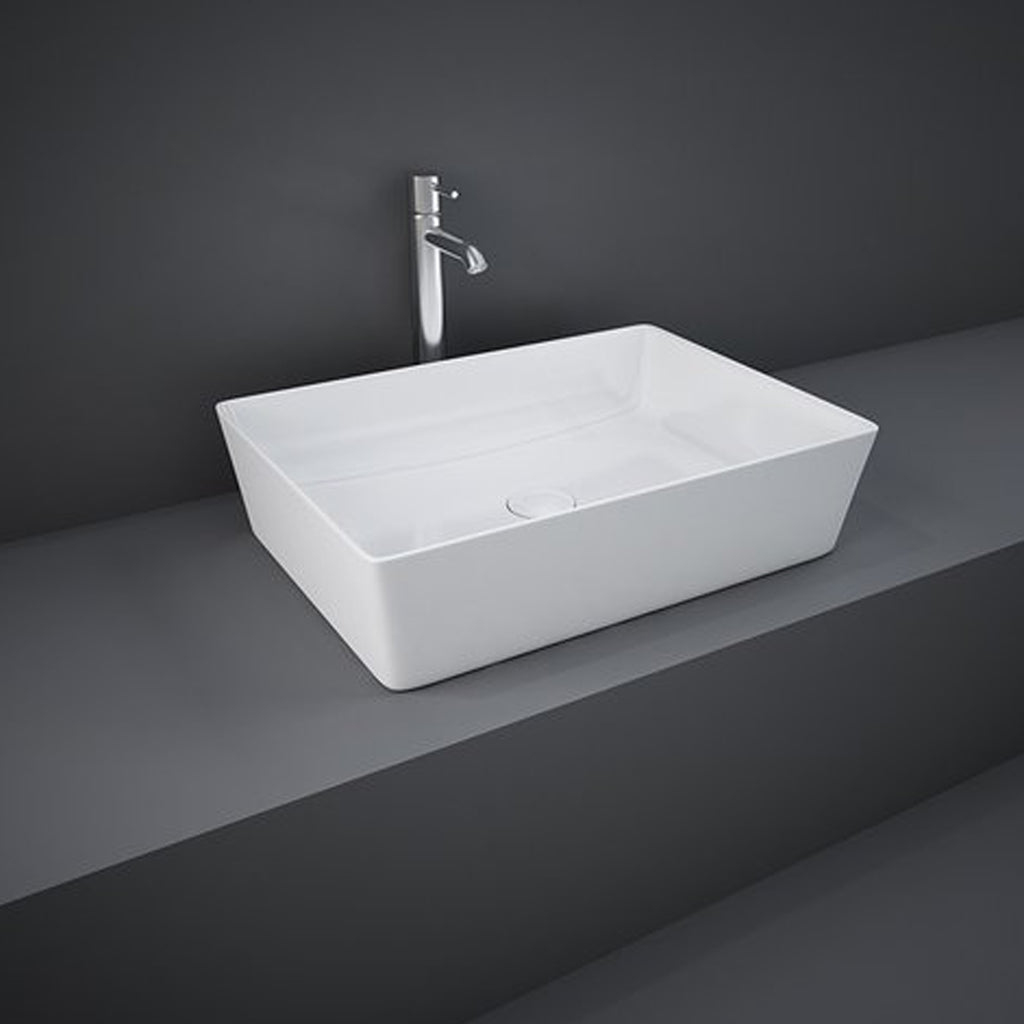 Lavabo da appoggio rettangolare bordi sottili Sensation in ceramica 50x36 cm- Bianco Lucido