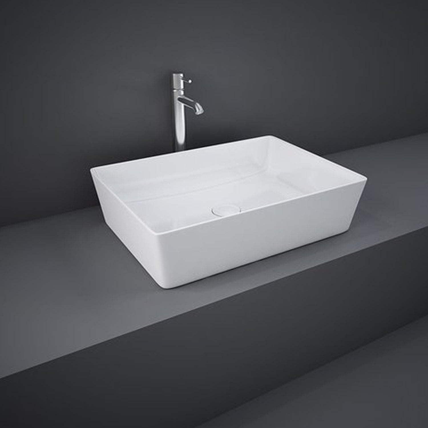 Lavabo da appoggio rettangolare bordi sottili Sensation in ceramica 50x36 cm- Bianco Lucido