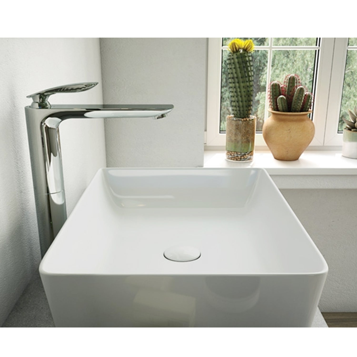 Lavabo da appoggio rettangolare bordi sottili Sensation in ceramica 50x36 cm- Bianco Lucido