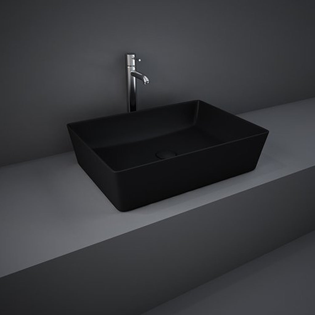 Lavabo da appoggio rettangolare bordi sottili Sensation in ceramica 50x36 cm- Nero Opaco