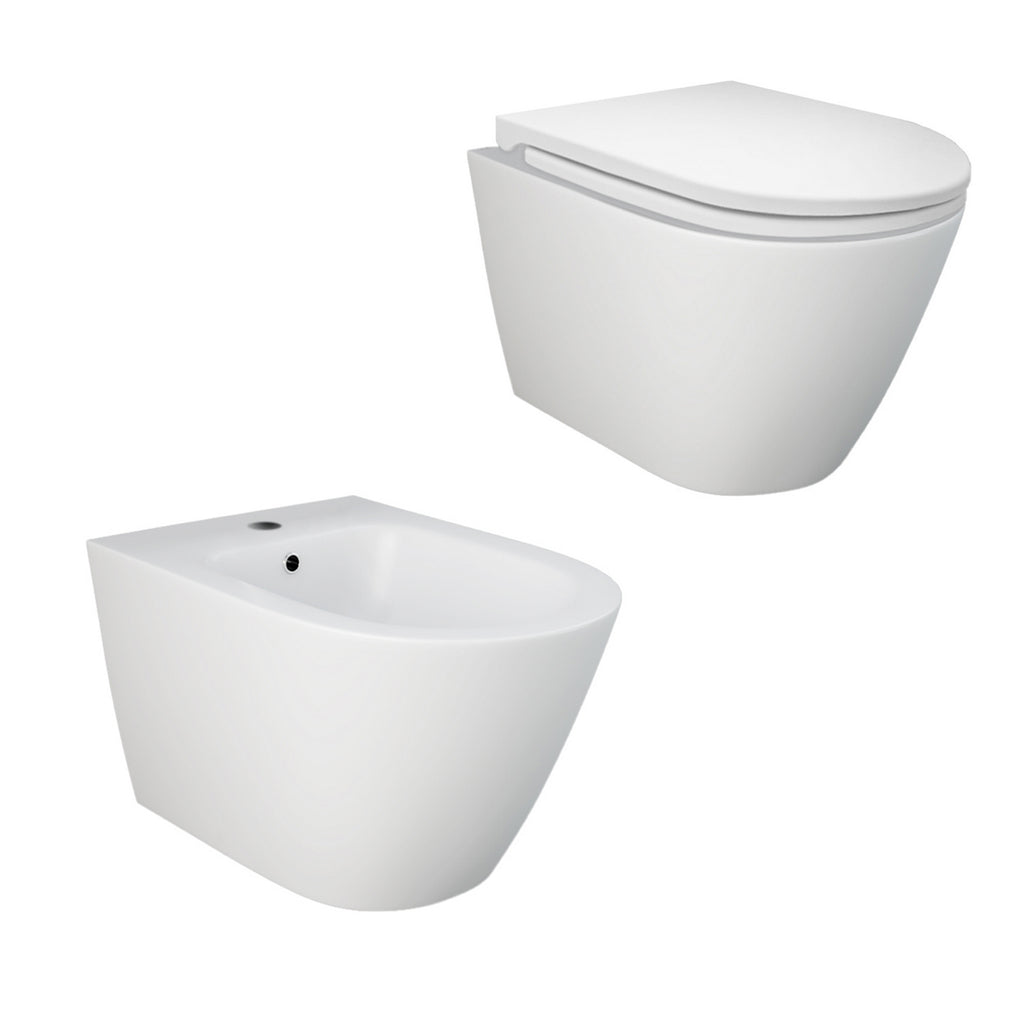 Sanitari sospesi cm 52x36 mod. Sensation wc rimless+bidet+sedile soft close Bianco Opaco