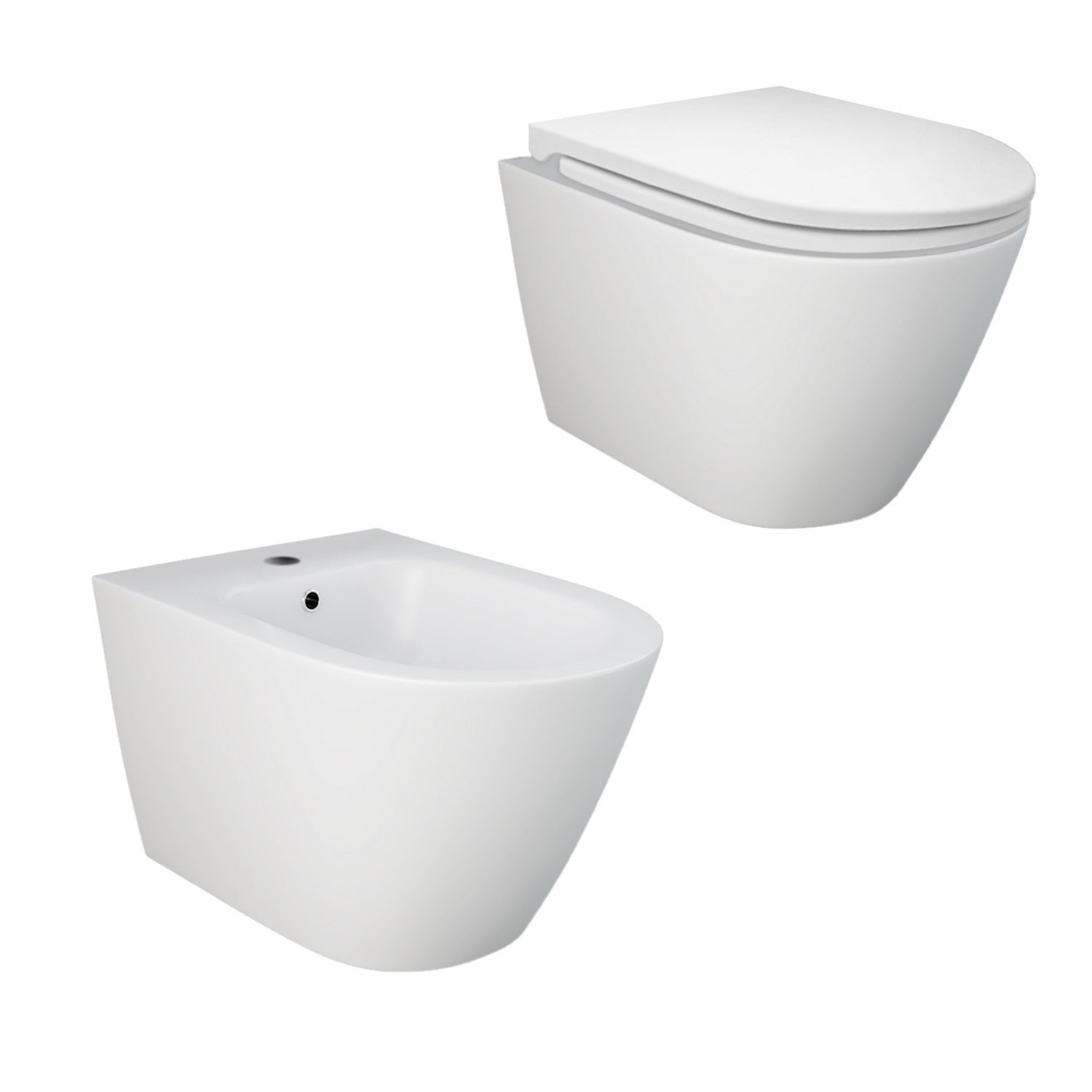 Sanitari sospesi cm 52x36 mod. Sensation wc rimless+bidet+sedile soft close Bianco Opaco