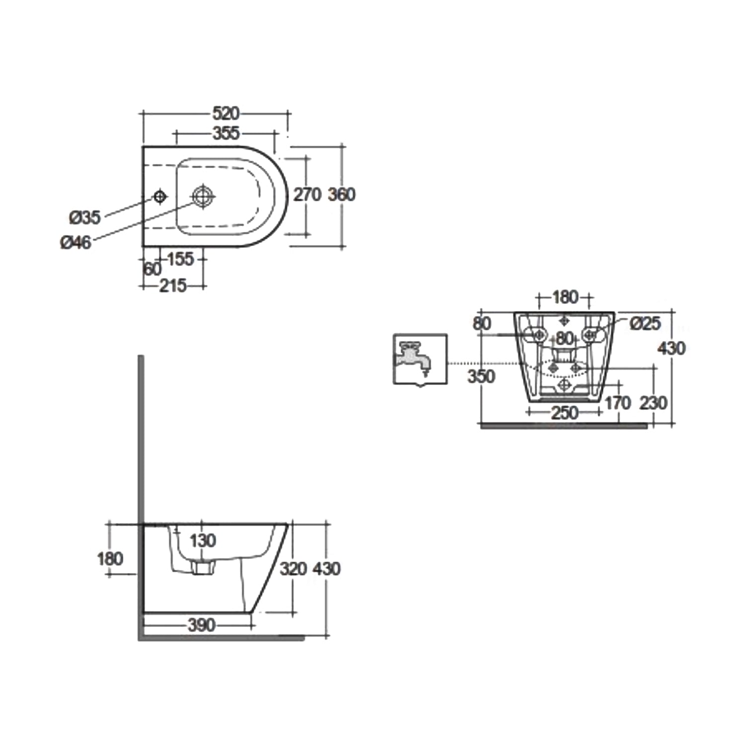 Sanitari sospesi cm 52x36 mod. Sensation wc rimless+bidet+sedile soft close Cappuccino Opaco