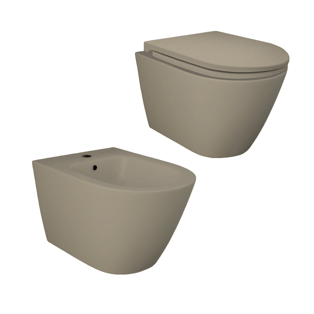 Sanitari sospesi cm 52x36 mod. Sensation wc rimless+bidet+sedile soft close Cappuccino Opaco